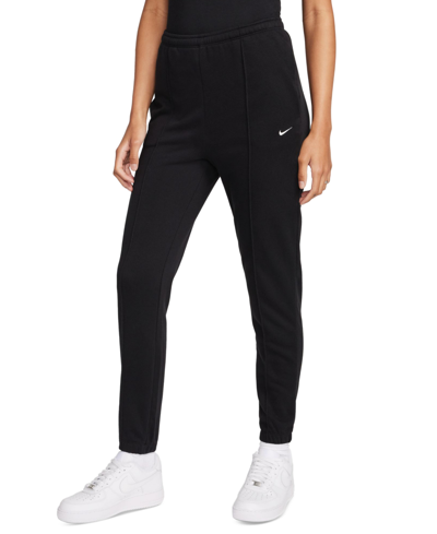 Shop Nike Women's Sportswear Chill Terry Slim-fit High-waist French Terry Sweatpants In Black,sail