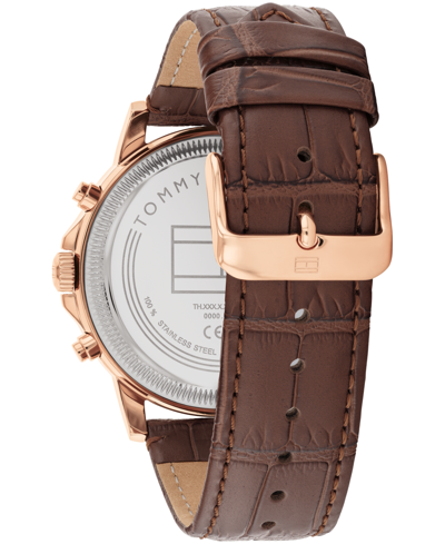Shop Tommy Hilfiger Men's Multifunction Brown Leather Watch 44mm