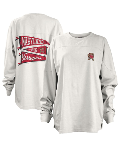 Shop Pressbox Women's  White Maryland Terrapins Pennant Stack Oversized Long Sleeve T-shirt
