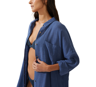 Shop Cotton On Women's Swing Beach Shirt Swim Cover-up In Washed Indigo