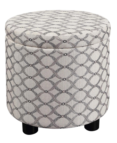 Shop Convenience Concepts 15.75" Polyester Round Storage Ottoman With Tray Lid In Ribbon Pattern Fabric