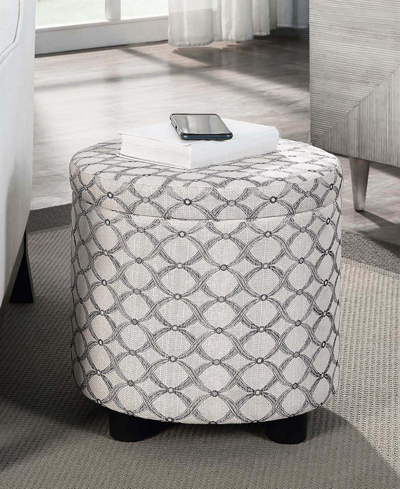 Shop Convenience Concepts 15.75" Polyester Round Storage Ottoman With Tray Lid In Ribbon Pattern Fabric