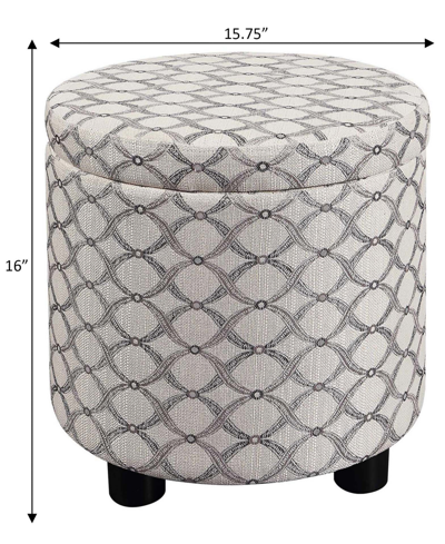 Shop Convenience Concepts 15.75" Polyester Round Storage Ottoman With Tray Lid In Ribbon Pattern Fabric