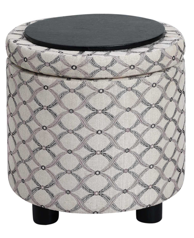 Shop Convenience Concepts 15.75" Polyester Round Storage Ottoman With Tray Lid In Ribbon Pattern Fabric