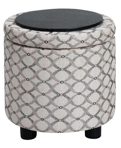 Convenience Concepts 15.75" Polyester Round Storage Ottoman With Tray Lid In Ribbon Pattern Fabric