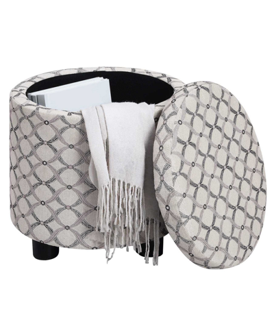 Convenience Concepts 15.75" Polyester Round Storage Ottoman With Tray Lid In Ribbon Pattern Fabric