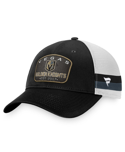 Shop Fanatics Men's  Black, White Vegas Golden Knights Fundamental Striped Trucker Adjustable Hat In Black,white