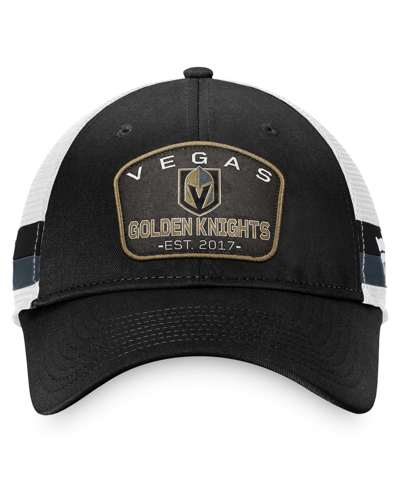 Shop Fanatics Men's  Black, White Vegas Golden Knights Fundamental Striped Trucker Adjustable Hat In Black,white