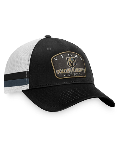 Shop Fanatics Men's  Black, White Vegas Golden Knights Fundamental Striped Trucker Adjustable Hat In Black,white