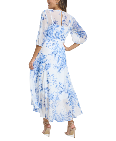 Shop Calvin Klein Plus Size Printed Chiffon Faux-wrap Dress In Chambray Multi