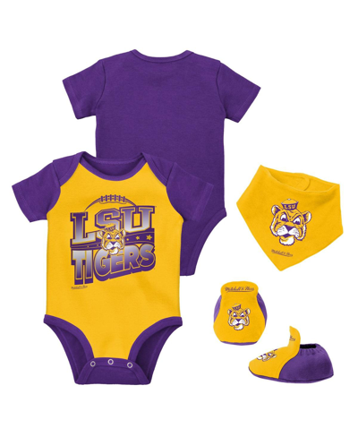 Shop Mitchell & Ness Baby Boys And Girls  Purple, Gold Lsu Tigers 3-pack Bodysuit, Bib And Bootie Set
