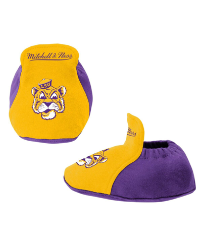 Shop Mitchell & Ness Baby Boys And Girls  Purple, Gold Lsu Tigers 3-pack Bodysuit, Bib And Bootie Set