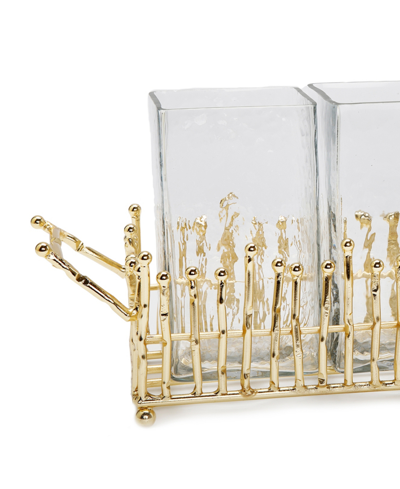 Classic Touch Symmetrical Design Cutlery Holder With 4 Piece Set, 11.5" L In Gold