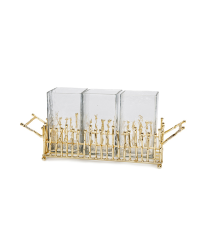 Classic Touch Symmetrical Design Cutlery Holder With 4 Piece Set, 11.5" L In Gold
