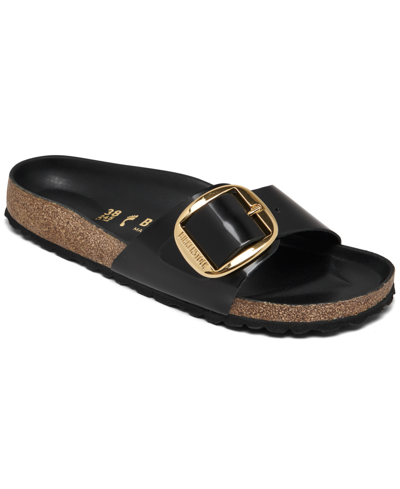 Shop Birkenstock Women's Madrid Big Buckle High Shine Natural Leather Patent Sandals From Finish Line In High Shine Black