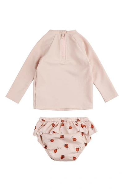 Shop Petit Lem Ruffle Long Sleeve Two-piece Rashguard Swimsuit In Pink