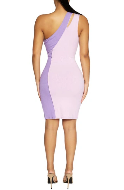 Shop Naked Wardrobe Cutout One-shoulder Rib Dress In Bloom/ Purple