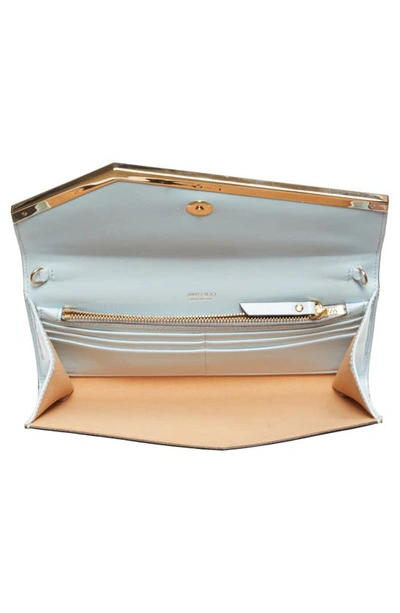 Shop Jimmy Choo Emmie Leather Clutch In Ice Blue/ Light Gold