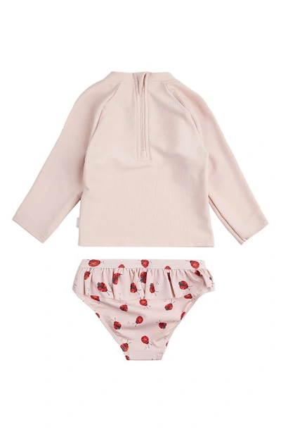 Shop Petit Lem Kids' Ruffle Long Sleeve Two-piece Rashguard Swimsuit In Pnk Pink