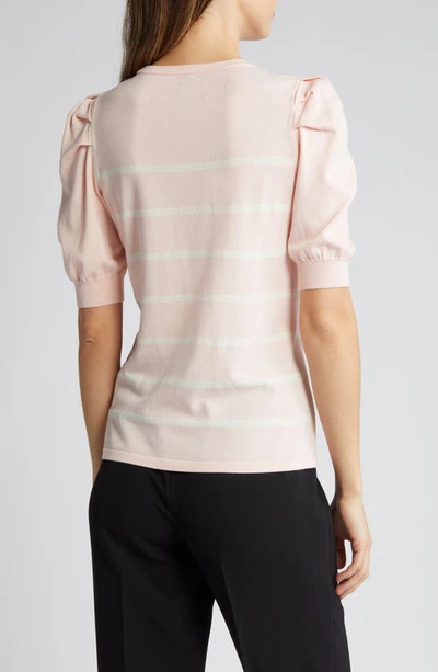 Shop Anne Klein Stripe Puff Sleeve Sweater In Cherry Blossom/ Anne White