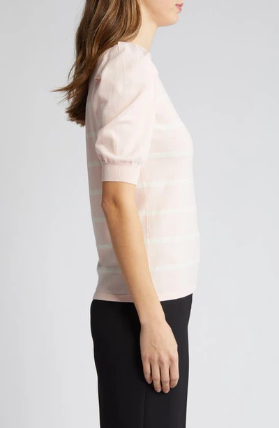 Shop Anne Klein Stripe Puff Sleeve Sweater In Cherry Blossom/ Anne White