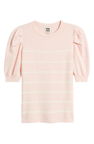 Shop Anne Klein Stripe Puff Sleeve Sweater In Cherry Blossom/ Anne White