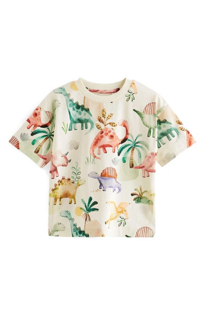 Next Kids' Dinosaur Print Cotton T-shirt In Natural