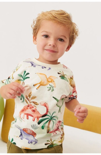 Next Kids' Dinosaur Print Cotton T-shirt In Natural