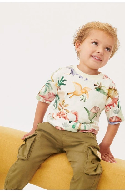 Next Kids' Dinosaur Print Cotton T-shirt In Natural