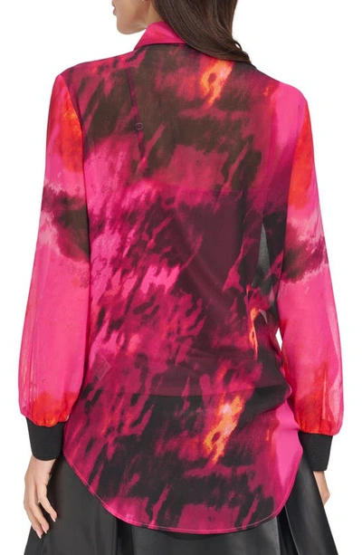 Shop Dkny Sportswear Abstract Print Chiffon Shirt In Shocking Pink Multi
