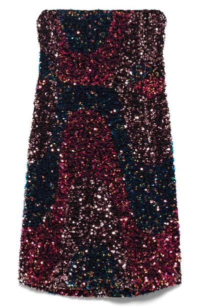 Mango Sequin Strapless Minidress In Red