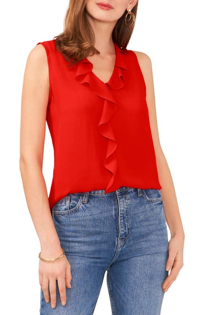 Shop Vince Camuto Ruffle Neck Sleeveless Georgette Blouse In Firey Red