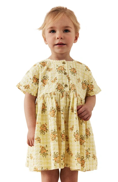 Shop Next Kids' Floral Cotton Gingham Dress In Yellow
