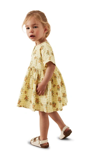 Shop Next Kids' Floral Cotton Gingham Dress In Yellow