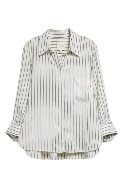 Shop Twp New Morning After Stripe Silk Button-up Shirt In White / Grey / Black
