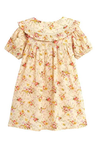 Shop Next Kids' Floral Puff Sleeve Dress In Ecru