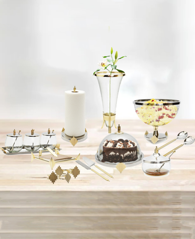 Classic Touch Cake Dome With Stainless Steel Base Symmetrical Design In Gold