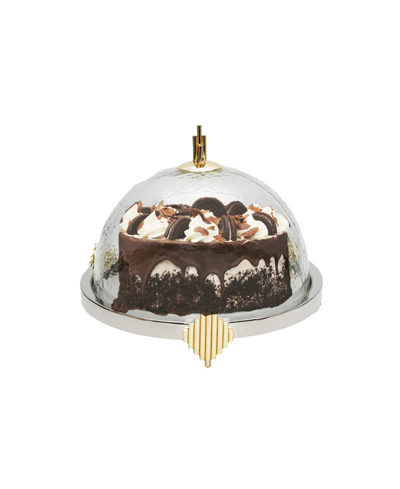 Classic Touch Cake Dome With Stainless Steel Base Symmetrical Design In Gold