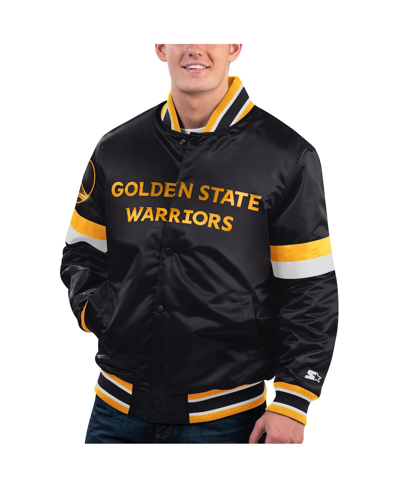 Shop Starter Men's  Black Golden State Warriors Home Game Satin Full-snap Varsity Jacket