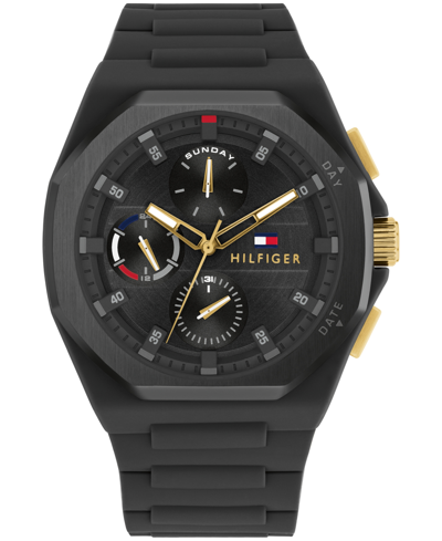 Tommy Hilfiger Men's Multifunction Black Silicone Watch 44mm In Black