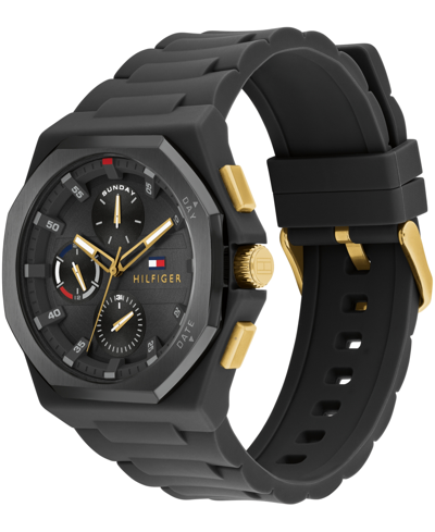 Tommy Hilfiger Men's Multifunction Black Silicone Watch 44mm In Black