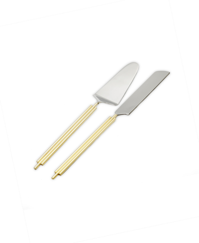 Shop Classic Touch Symmetrical Design Cake Servers, Set Of 2 In Gold