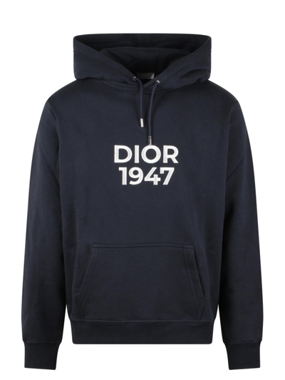 Shop Dior Homme Logo Printed Drawstring Hoodie In Blue