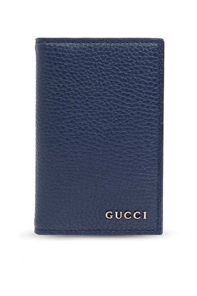 Shop Gucci Logo Plaque Bifold Wallet In Navy