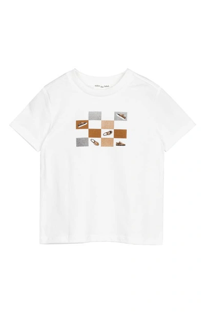 Shop Miles Baby Kids' Checkerboard Organic Cotton Graphic T-shirt In Off White