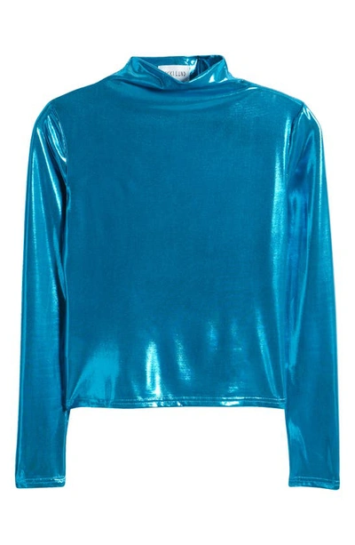 Shop Nikki Lund Liquid Metallic Mock Neck Top In Blue