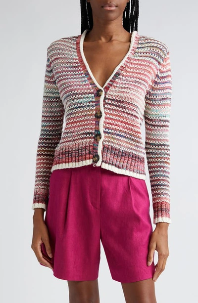 Shop Veronica Beard Ansonia Stripe Cotton Cardigan In Pink Multi