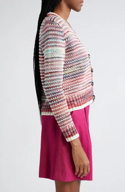 Shop Veronica Beard Ansonia Stripe Cotton Cardigan In Pink Multi