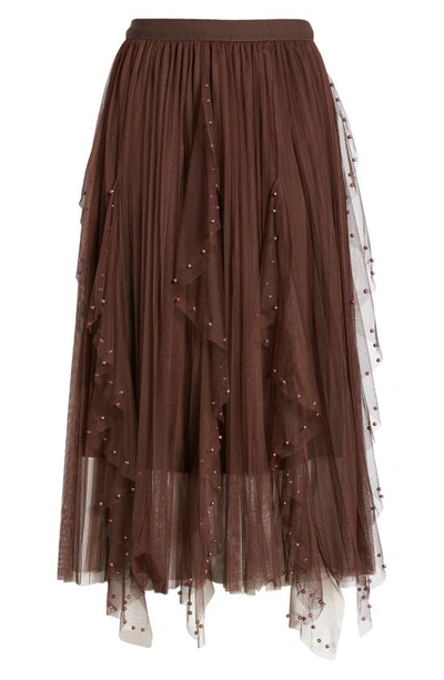 Shop Nikki Lund Wendy Beaded Tulle Skirt In Brown