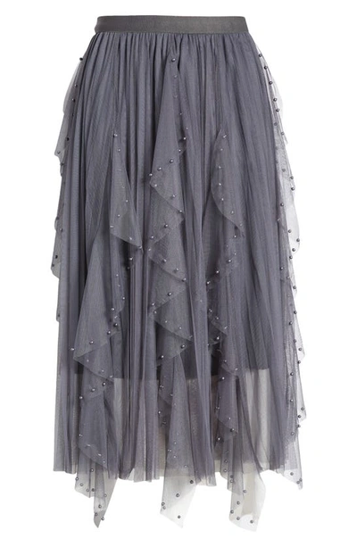 Shop Nikki Lund Wendy Beaded Tulle Skirt In Grey